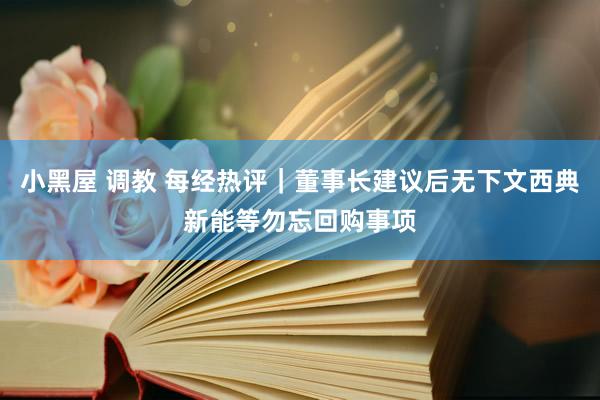 小黑屋 调教 每经热评｜董事长建议后无下文西典新能等勿忘回购事项